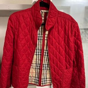 Burberry Red Diamond Quilted Nova Check Lined Pattern Jacket